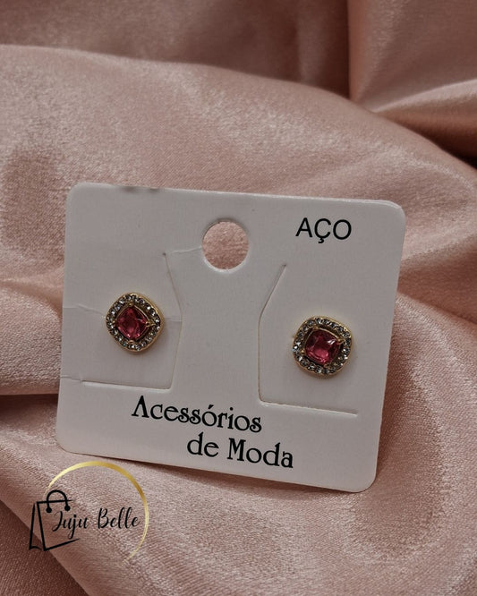 Brincos Rosa quadrado
